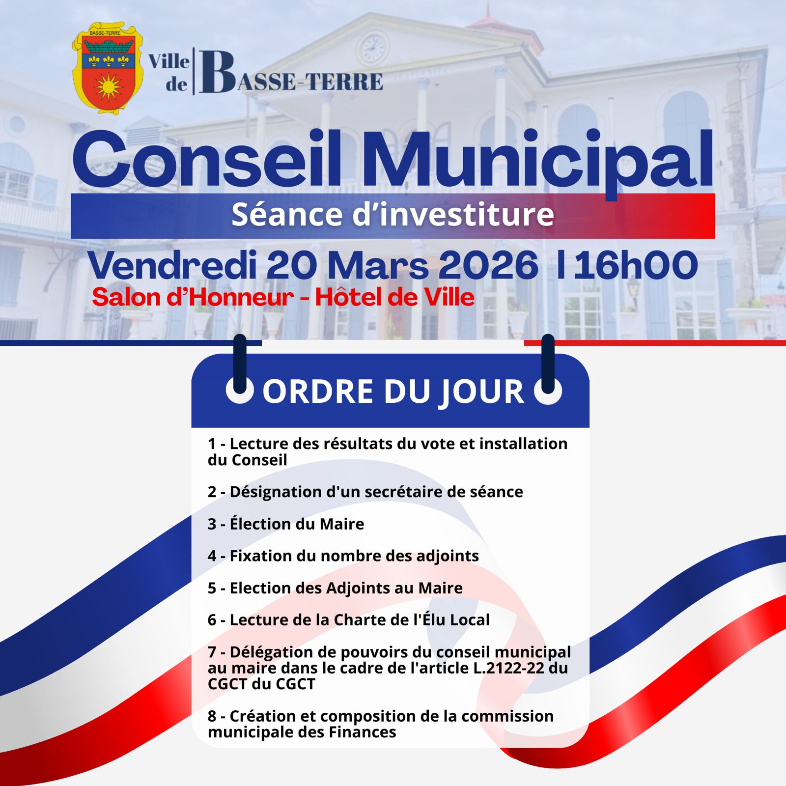 Vendredi 20 mars 2026 séance d’investiture conseil municipal